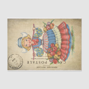 Papier Mousseline Ephemera Carte postale française mignonne fille né