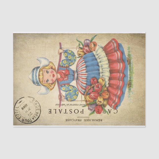 Papier Mousseline Ephemera Carte postale française mignonne fille né (Recto)