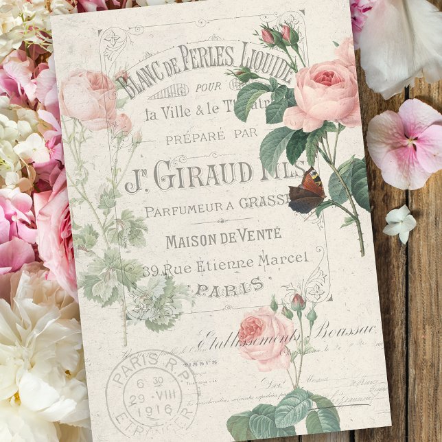 Papier Mousseline Ephemera Decoupage Rose Redoute français antique (Créateur téléchargé)