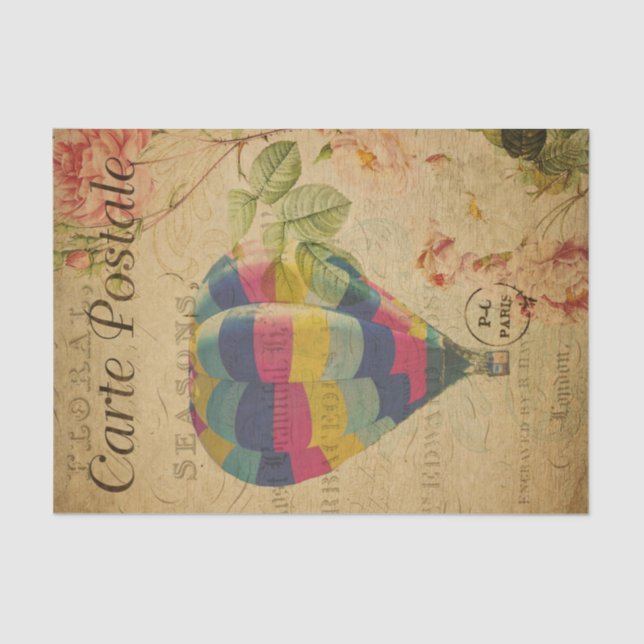 Papier Mousseline Ephemera Français Hot Air Balloon Floral Découpage (Recto)