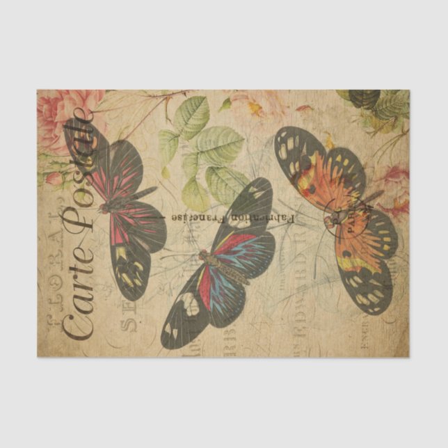 Papier Mousseline Ephemera French Postcard Butterflies Decoupage (Recto)