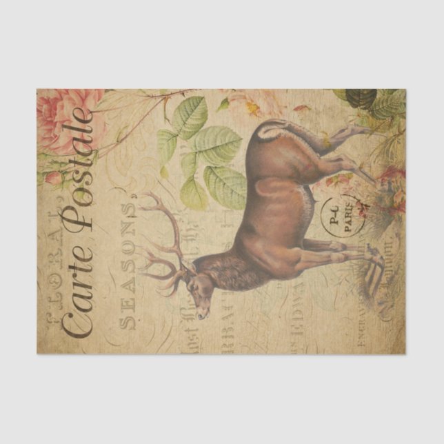 Papier Mousseline Ephemera French Postcard Stag Deer Decoupage (Recto)