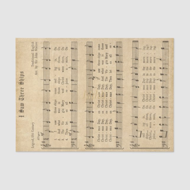 Papier Mousseline Ephemera "I Saw Three Ships" Christmas Carol (Recto)