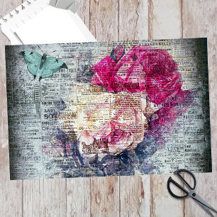 Papier Mousseline Ephemera Papillon floral Newsprint Decoupage