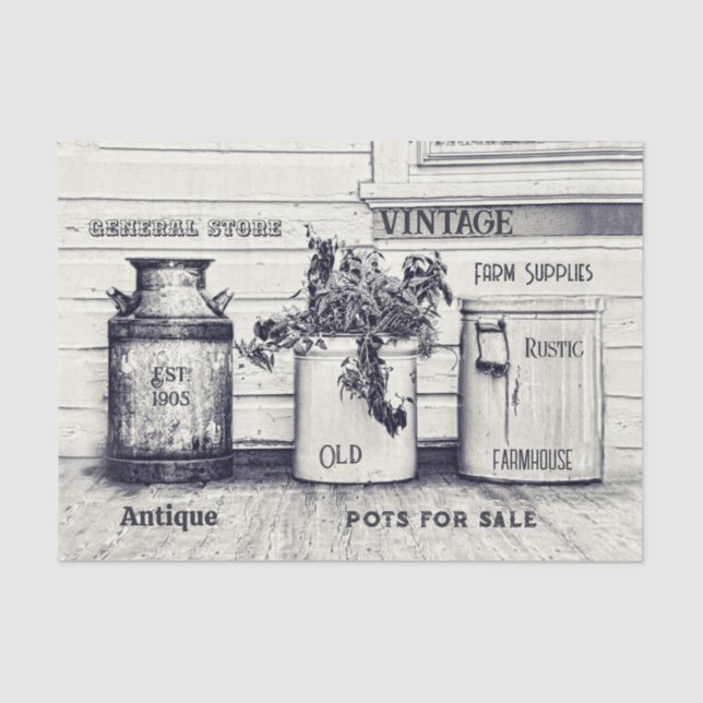 Papier Mousseline Ephemera vintage Jugs rustiques (Recto)