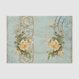 Papier Mousseline Ephémère bleu vintage Oiseau Jaune Découpage flora