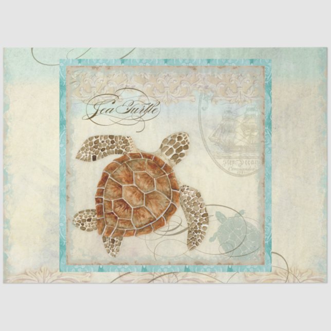 Papier Mousseline Ephémère de couleur d'eau de la tortue de mer Scri (Recto)