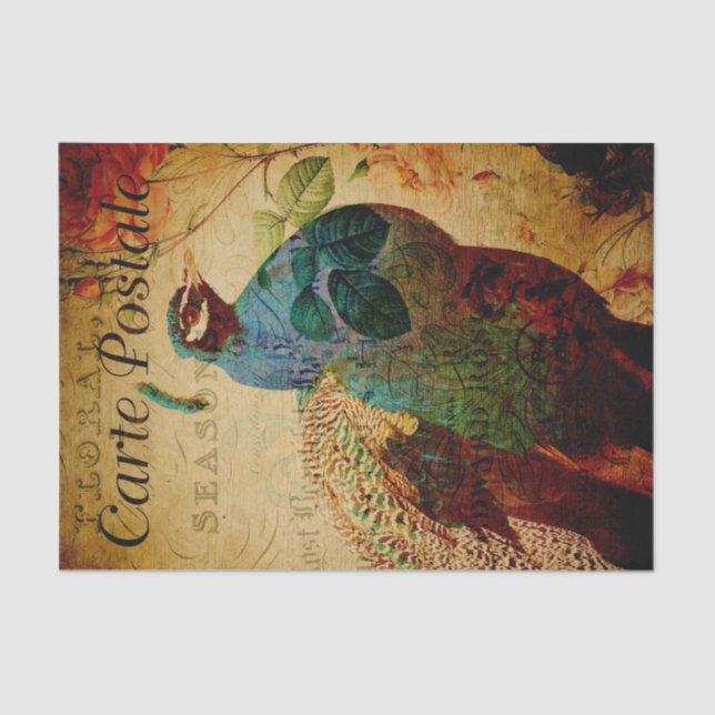 Papier Mousseline Ephémère de France Peacock Rose Floral Decoupage (Recto)