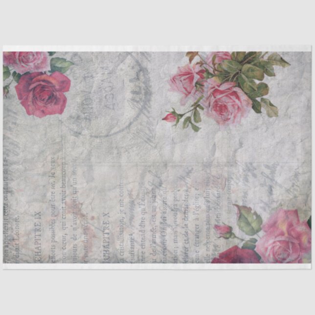 Papier Mousseline Éphémère de script Rose/français vintage (Recto)