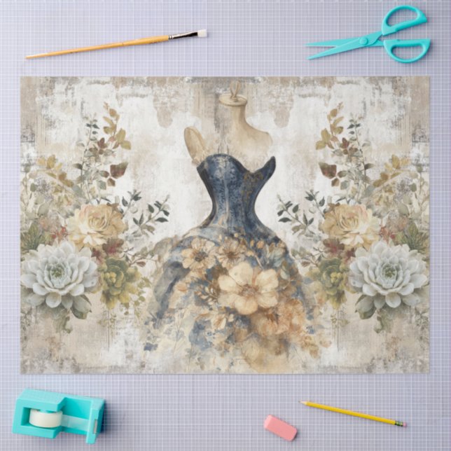 Papier Mousseline Ephémère désoeuvrée Floral Collage Scrapbook (Artisanat)