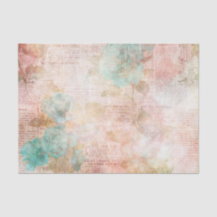 Papier Mousseline Éphémère floral rose et sarcelle