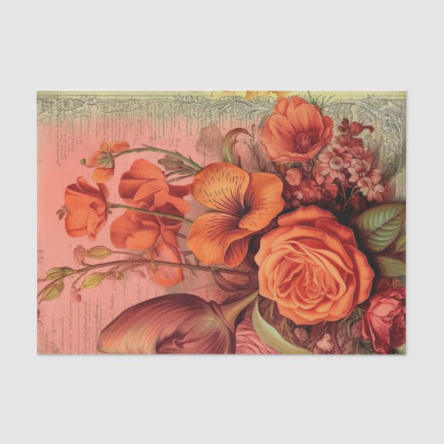 Papier Mousseline Ephémère florale orange (Recto)