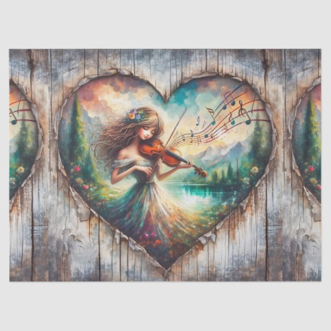 Papier Mousseline Ephémère rustique Jouer Violon Découpage (Recto)