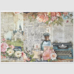 Papier Mousseline Ephémère Vintage rose Collage Découpage