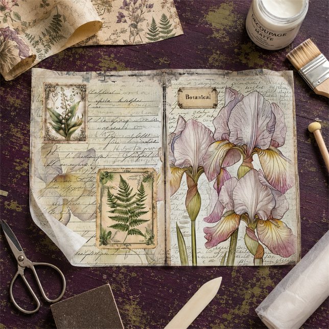 Papier Mousseline Éphéméride découpage botanique Iris & Fougère vint (Créateur téléchargé)