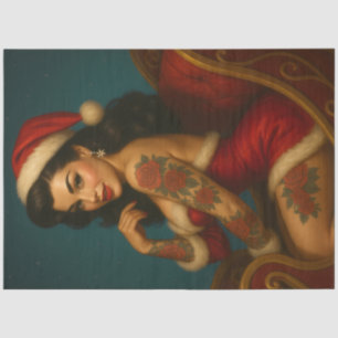 Papier Mousseline Épinglette de Noël vintage en traîneau rouge • Rét