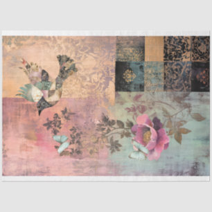 Papier Mousseline Esprit Libre Vintage Patchwork Oiseau & Floral