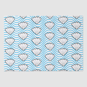 Papier Mousseline Esquisses de coquillage Motifs de vague blanc et b