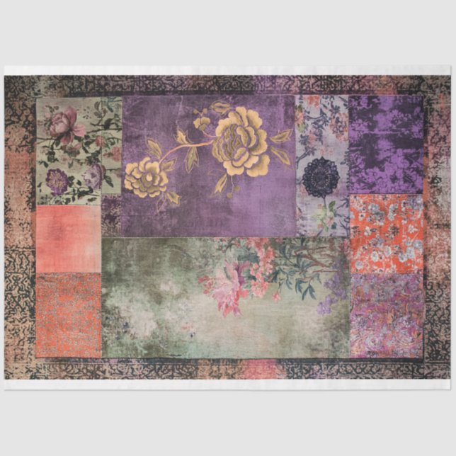 Papier Mousseline Esthétique orientale Chinoiserie Patchwork Motifs (Recto)