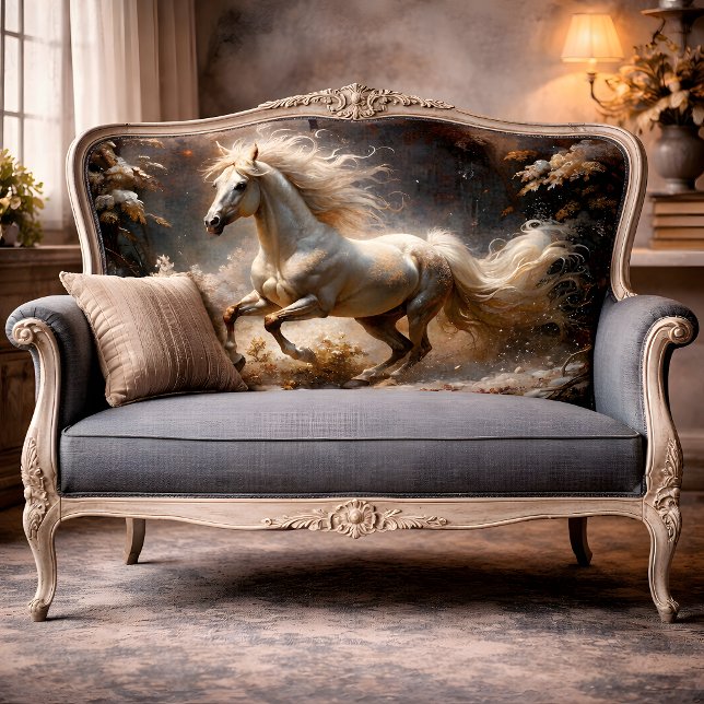 Papier Mousseline Étalon Blanc Doré Forêt Enchantée Decoupage (Golden White Stallion In Enchanted Forest Decoupage Tissue Paper)
