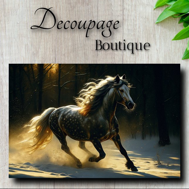 Papier Mousseline Étalon Tacheté dans une Forêt Dorée Decoupage (Spotted Stallion in Golden Forest Decoupage Tissue Paper)