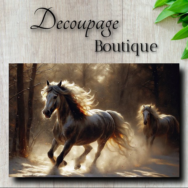 Papier Mousseline Étalons découpage Hiver doré (Golden Winter Stallions Decoupage Tissue Paper)