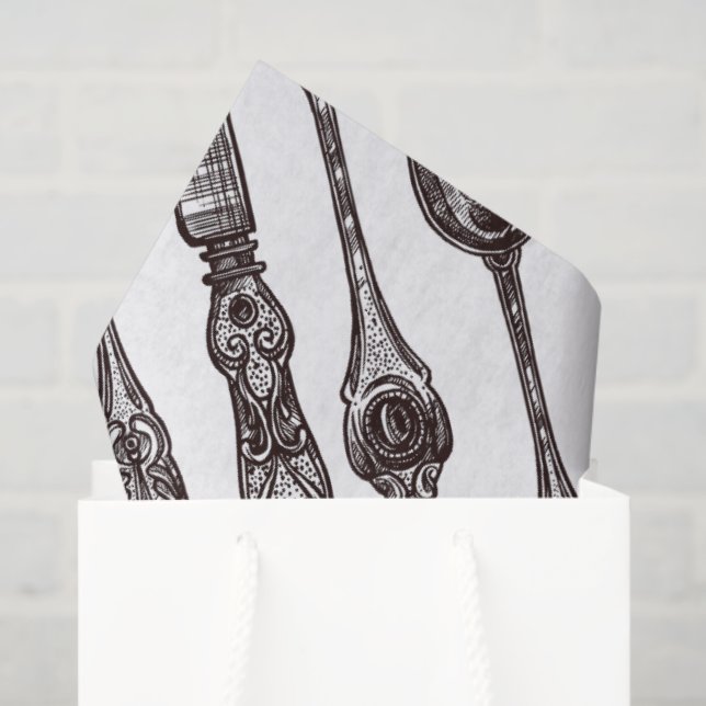 Papier Mousseline Etched Vintage Silverware Pattern Classic Foodie (Sac cadeau)