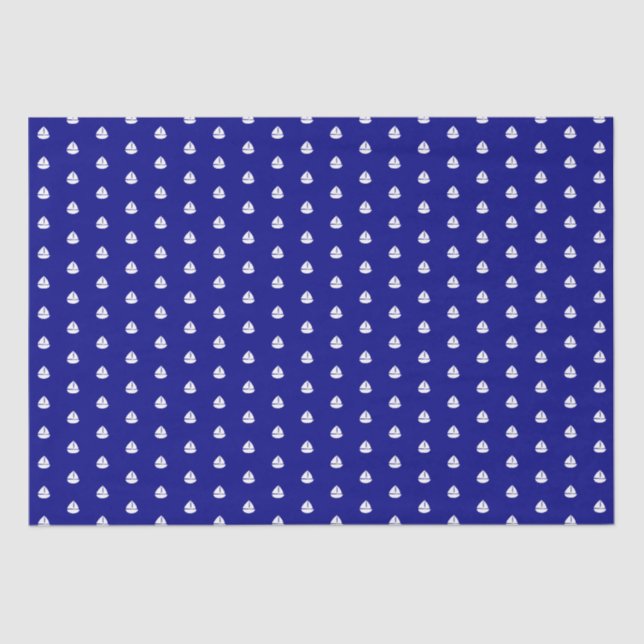 Papier Mousseline Eté Mer Nautique Motif de voilier sur Marine Blue (Recto)