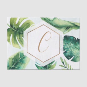 Papier Mousseline Été tropical élégant d'or blanc de palmettes