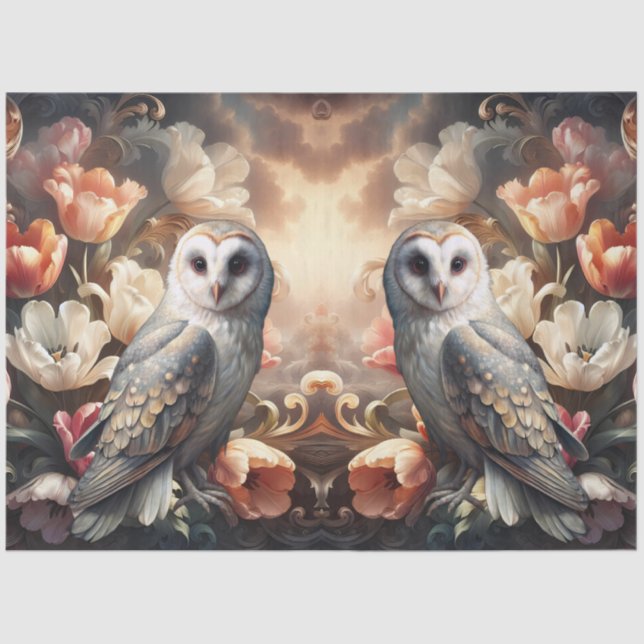 Papier Mousseline Ethereal Baroque Florals & Owls Decoupage Paper (Recto)