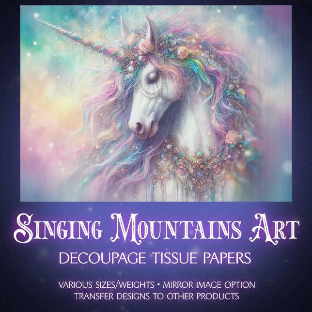 Papier Mousseline Ethereal Rainbow Unicorn Portrait Decoupage  (Créateur téléchargé)