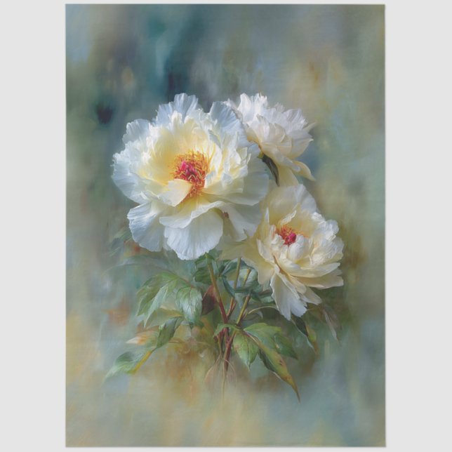Papier Mousseline Ethereal White Peonies in Bloom (Recto)
