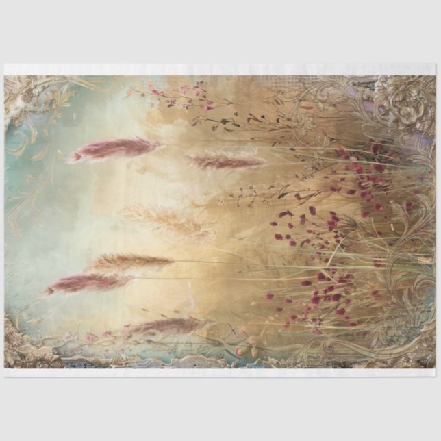 Papier Mousseline Ethérée, terrain de graminées Pampas, effet média  (Recto)