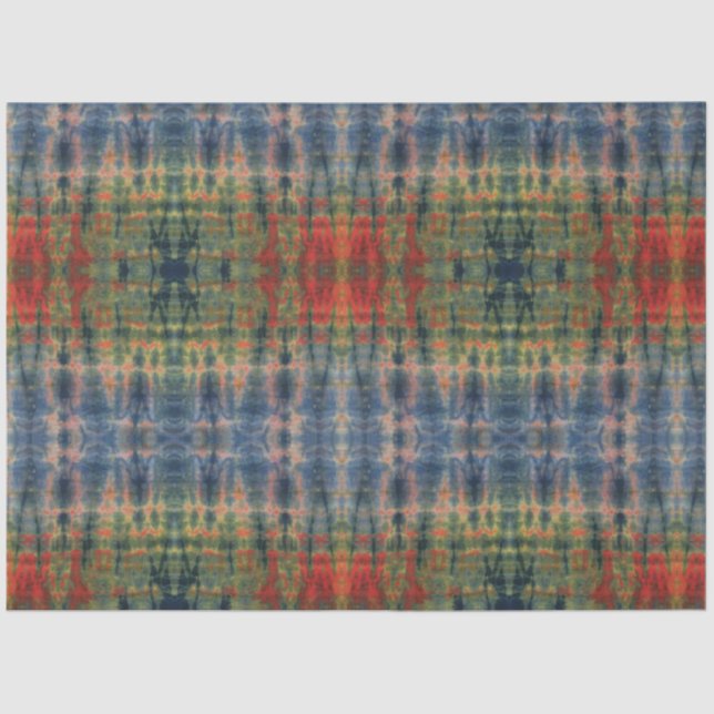 Papier Mousseline Ethnic Blue Green Tie Dye Motif traditionnel (Recto)