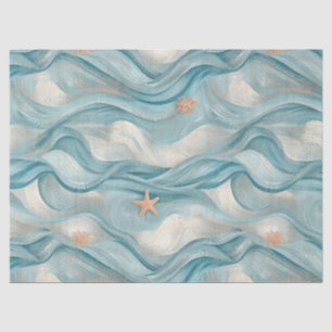 Papier Mousseline Étoile de mer côtière sur motif de vagues de sable