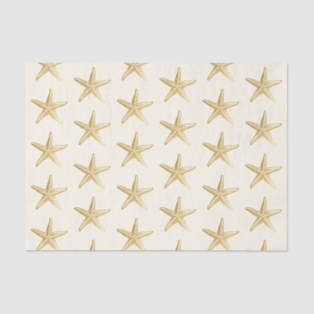 Papier Mousseline Étoile de mer dorée thème côtier ivoire et bronzé (Recto)