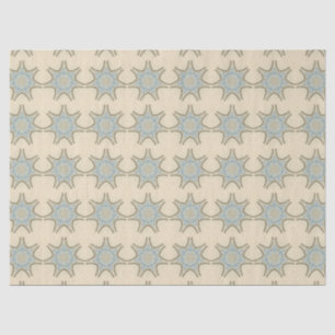 PAPIER MOUSSELINE ÉTOILES AVEC FLEURS BLEUES CRÈME