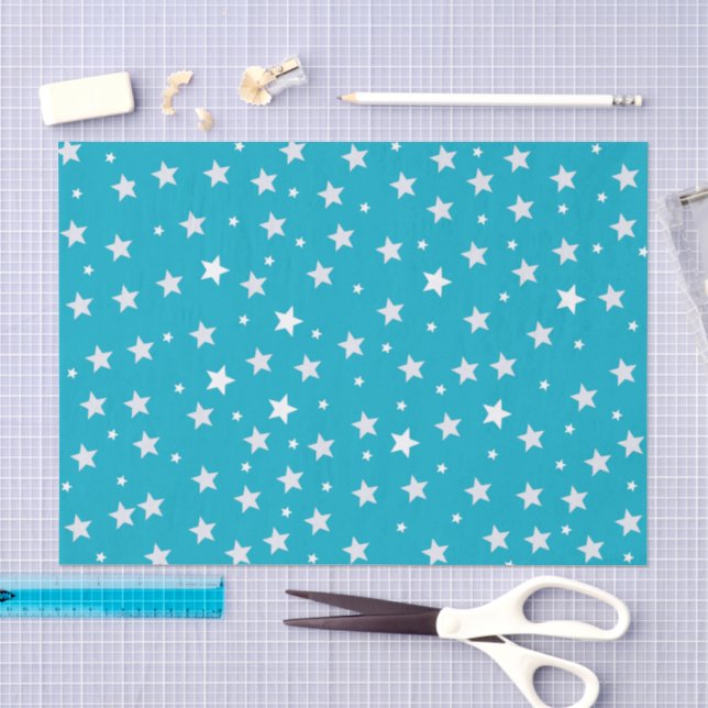 Papier Mousseline Étoiles blanches sur Motif bleu (Artisanat)