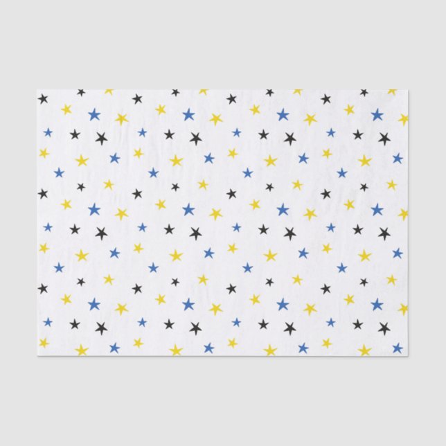 PAPIER MOUSSELINE ÉTOILES BLEU BLANC JAUNE (Recto)