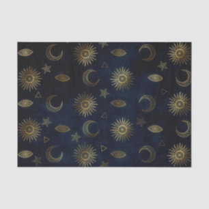 Papier Mousseline Étoiles célestes Blue Gold Sun Moon
