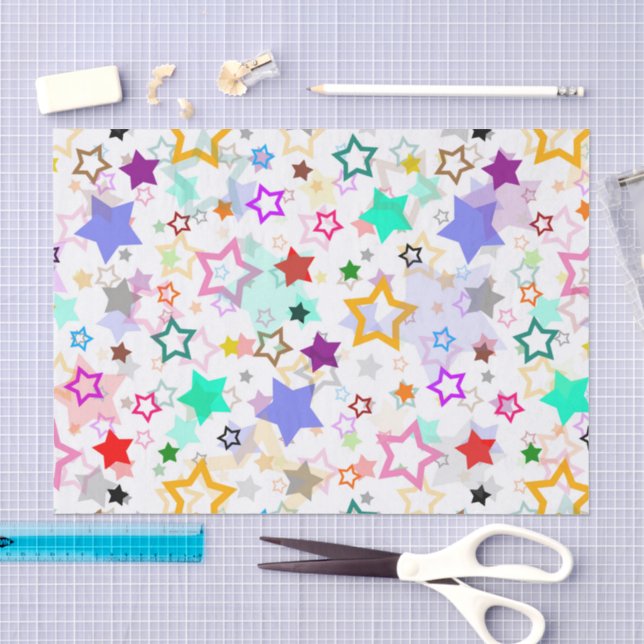 Papier Mousseline Étoiles colorées blanches  (Artisanat)