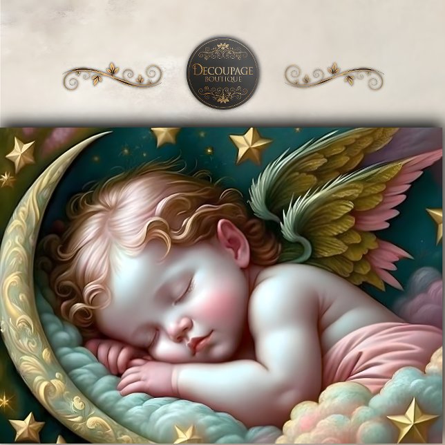Papier Mousseline Étoiles de découpage d'ange bébé endormi (Sleeping Baby Angel Stars Decoupage Tissue Paper)