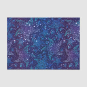 Papier Mousseline Étoiles de mer bleues profondes mystiques sur des