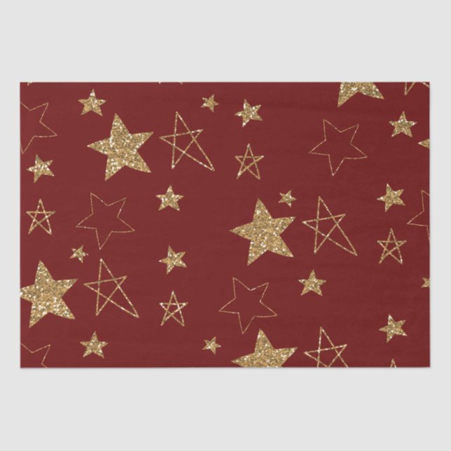 Papier Mousseline Étoiles de Parties scintillant Red Gold (Recto)