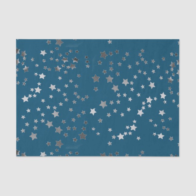 Papier Mousseline Étoiles dispersées sur le bleu (Recto)