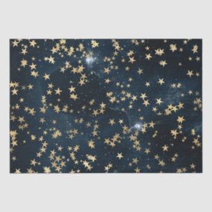 Papier Mousseline Étoiles Dorées Célestes sur Fond Galactique Nuit B