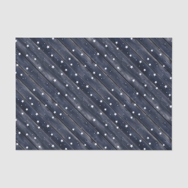 Papier Mousseline Étoiles en Bois Bleu Rustique  (Recto)