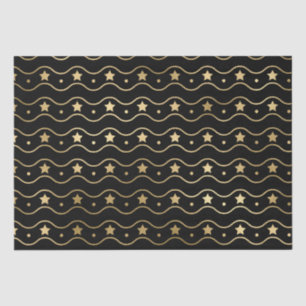 Papier Mousseline Étoiles et vagues de Noël élégantes en noir et or