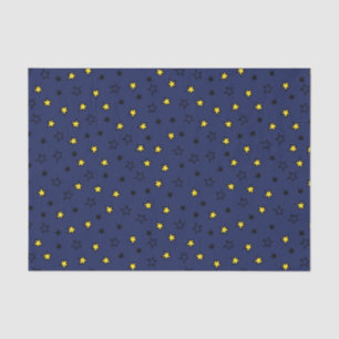 Papier Mousseline Etoiles Jaunes de nuit sur Motif bleu marine