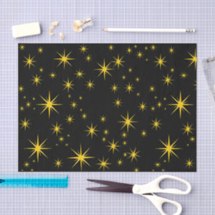 Papier Mousseline Étoiles Jaunes Gras avec Ski Noir